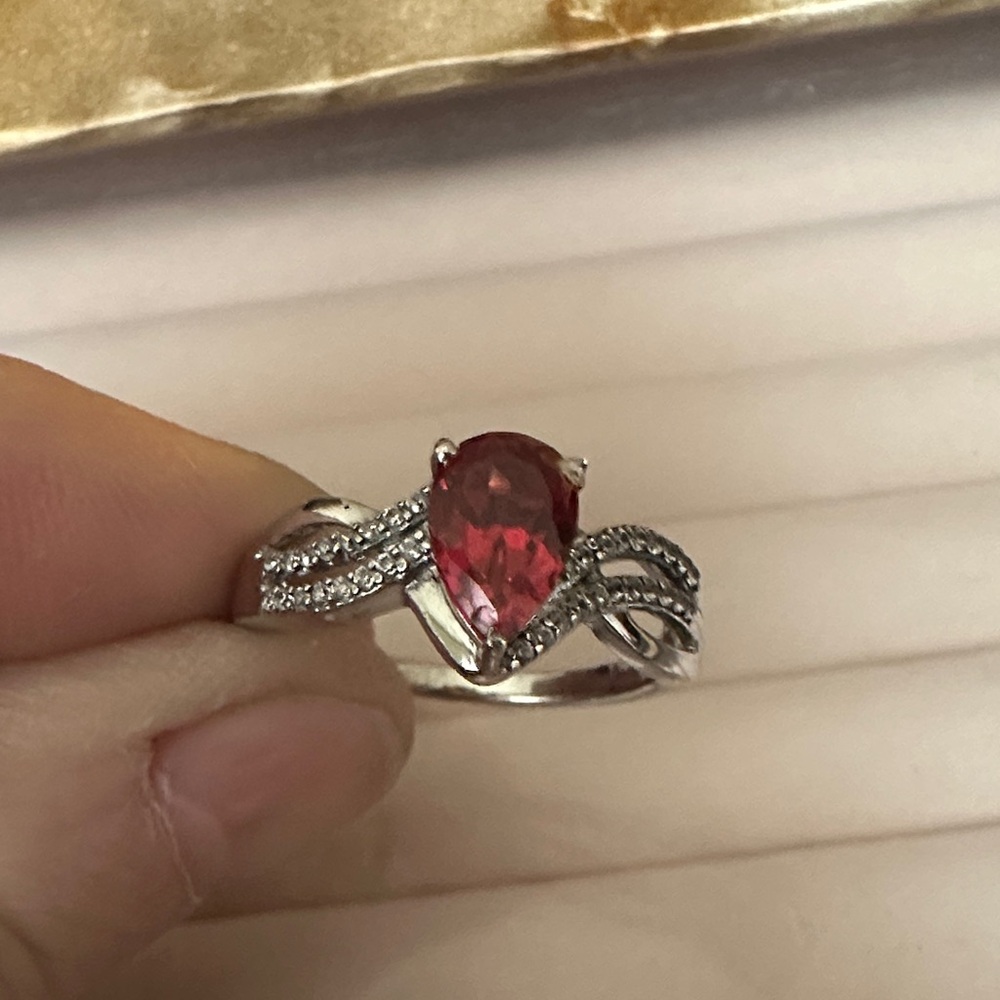 Lab  created Padparadscha Sapphire & White Zircon ring 2.15 CTW SZ 9